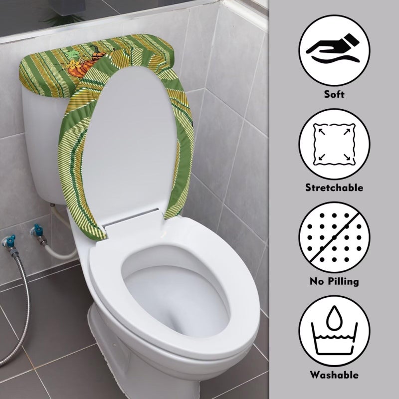 GLENLCWE Thanksgiving Pumpkin Toilet Seat Covers Set Red, 2 Pcs Green Dust-Proof Round Oval Toilet Lid and Tank Lid Covers for Bathroom Set - Image 4